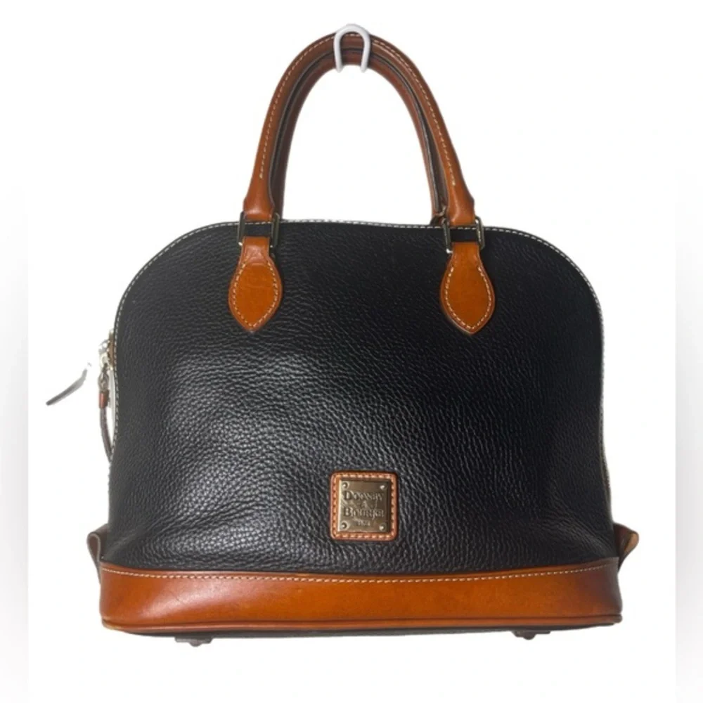 Dooney & Bourke Vintage Black Pebbled Leather Zip Dome Satchel Bag
